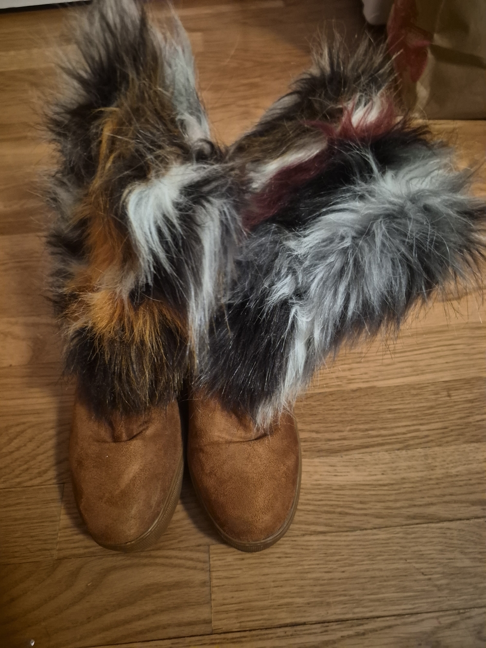 Faux Fur Trim Suede-Look Ankle Boots - Multi Color Size 8